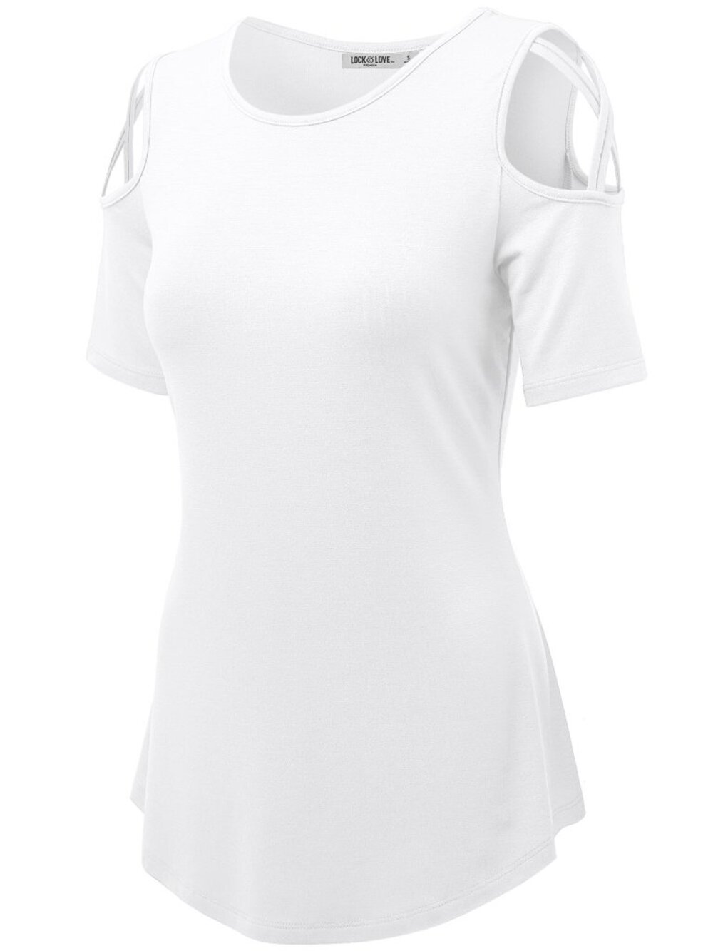 Short Sleeve Loose Open Shoulder Top - White